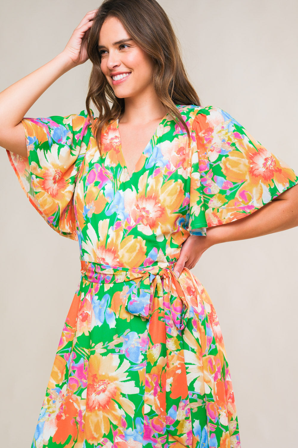 EFFERVESCENT LOVE TRUE WRAP MIDI DRESS Flying Tomato